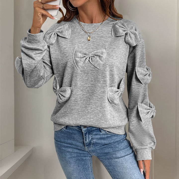 Maglione Donna Morbido Felpa Girocollo Nodo Cucito Casual