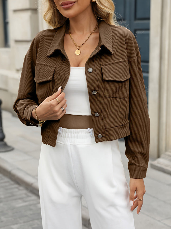Giacca Corta Donna in Velluto a Coste Stile Casual Elegante