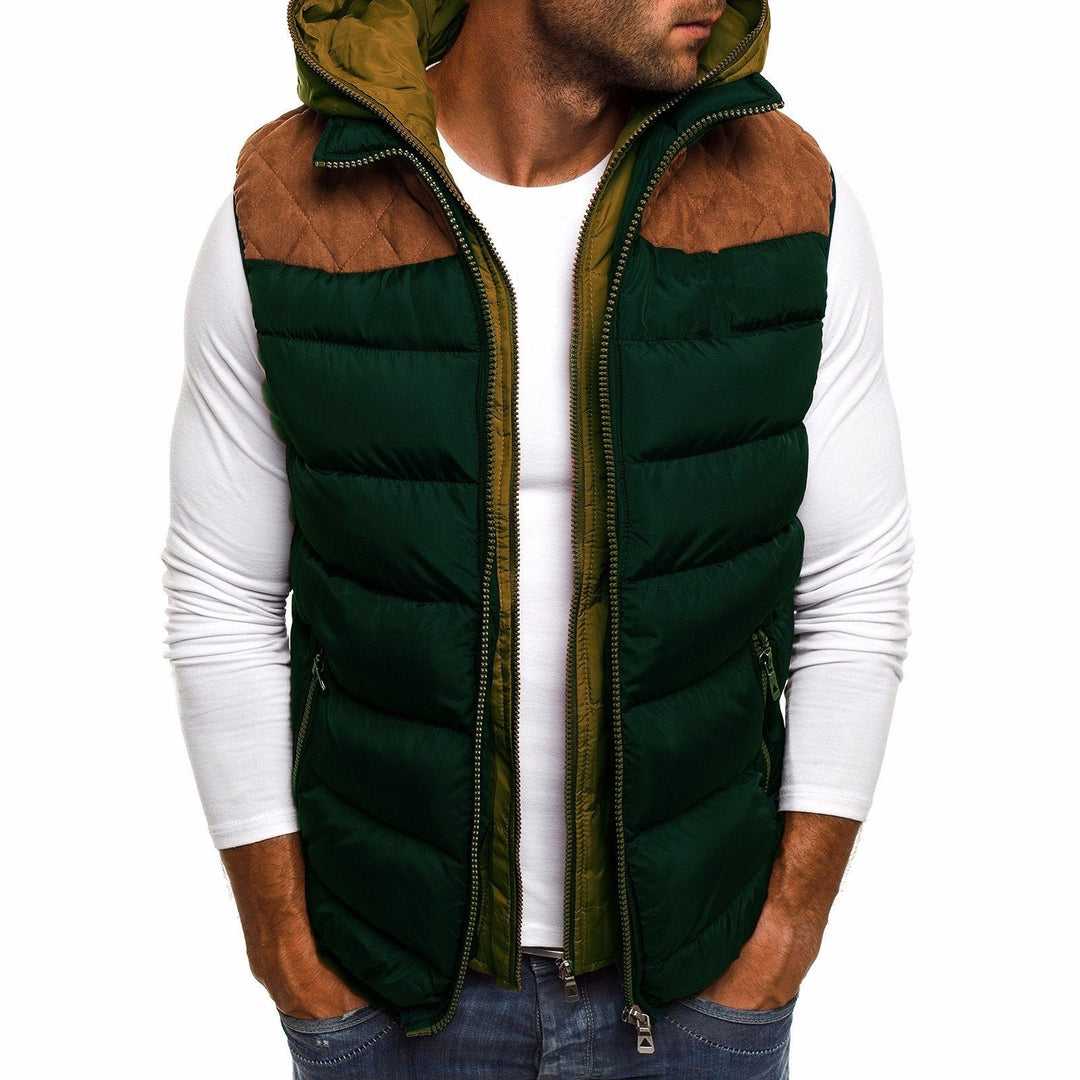 Giacca Uomo Smanicata Cotone Caldo Cappuccio Interno Trapuntato