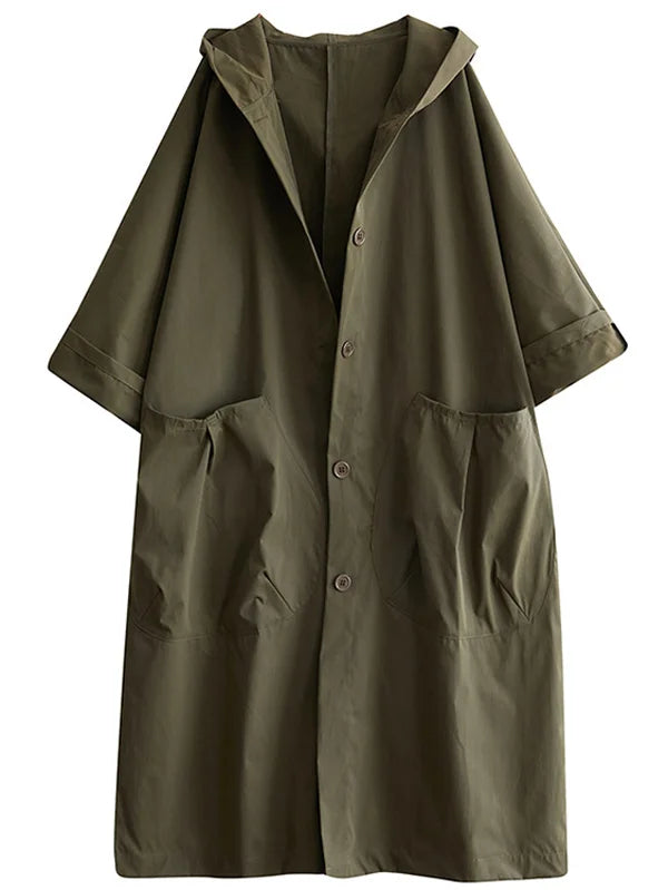 Cappotto Lungo Donna Impermeabile Oversize con Cappuccio e Tasche