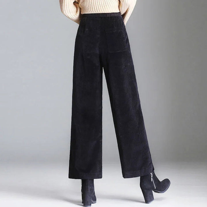 Pantaloni Donna in Velluto a Coste Gamba Larga Elegante