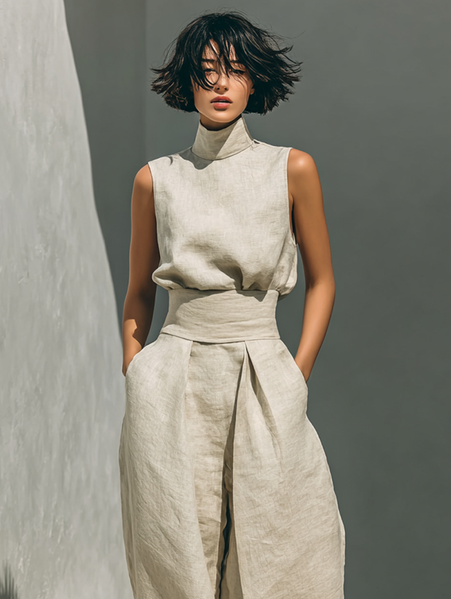 Completo Donna Classico Senza Maniche Pantaloni Larghi