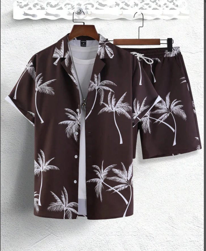 Completo Uomo Camicia e Shorts Stampa Palme Estate
