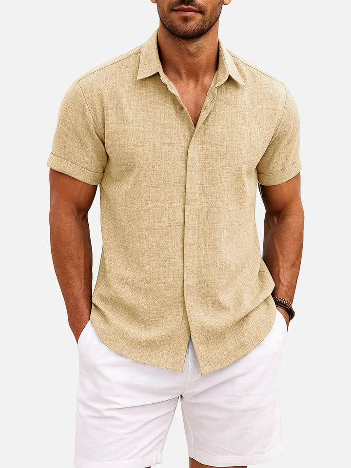 Camicia Uomo Misto Cotone Lino Maniche Corte