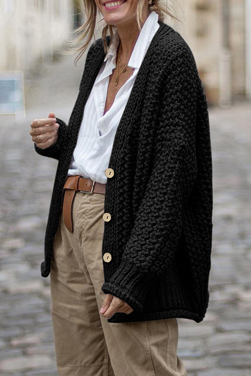 Cardigan Donna Spessa Maglia a Coste Oversize