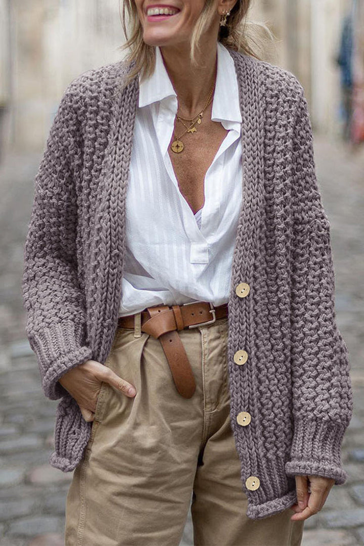 Cardigan Donna Spessa Maglia a Coste Oversize