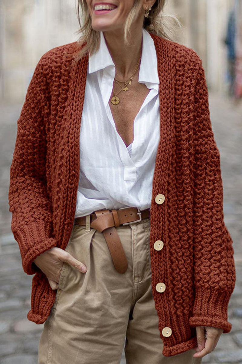 Cardigan Donna Spessa Maglia a Coste Oversize