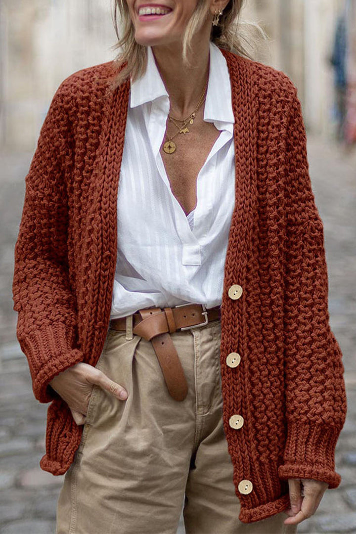 Cardigan Donna Spessa Maglia a Coste Oversize