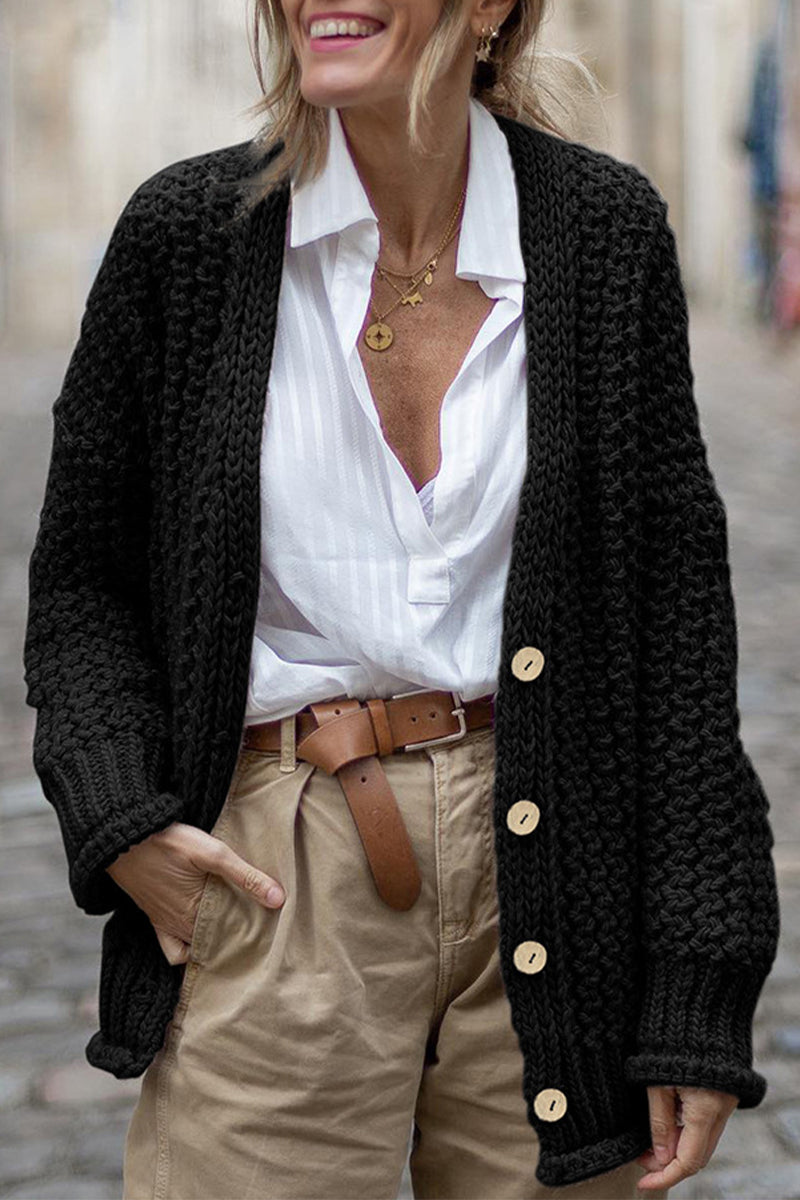 Cardigan Donna Spessa Maglia a Coste Oversize