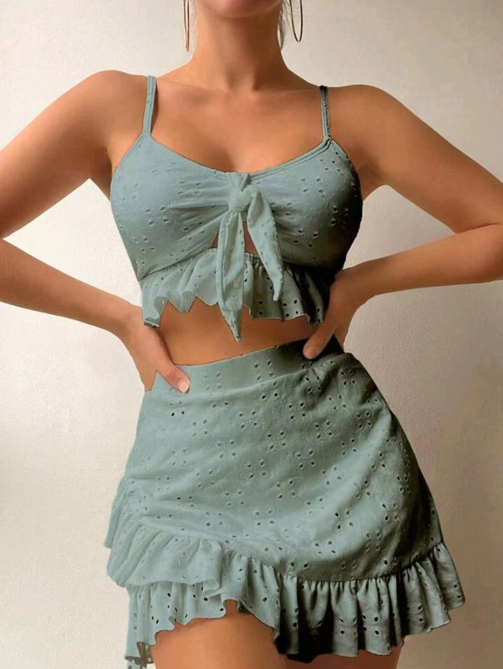 Set Costumi da Bagno Donna Tre Pezzi Tessuto Rugoso Elegante