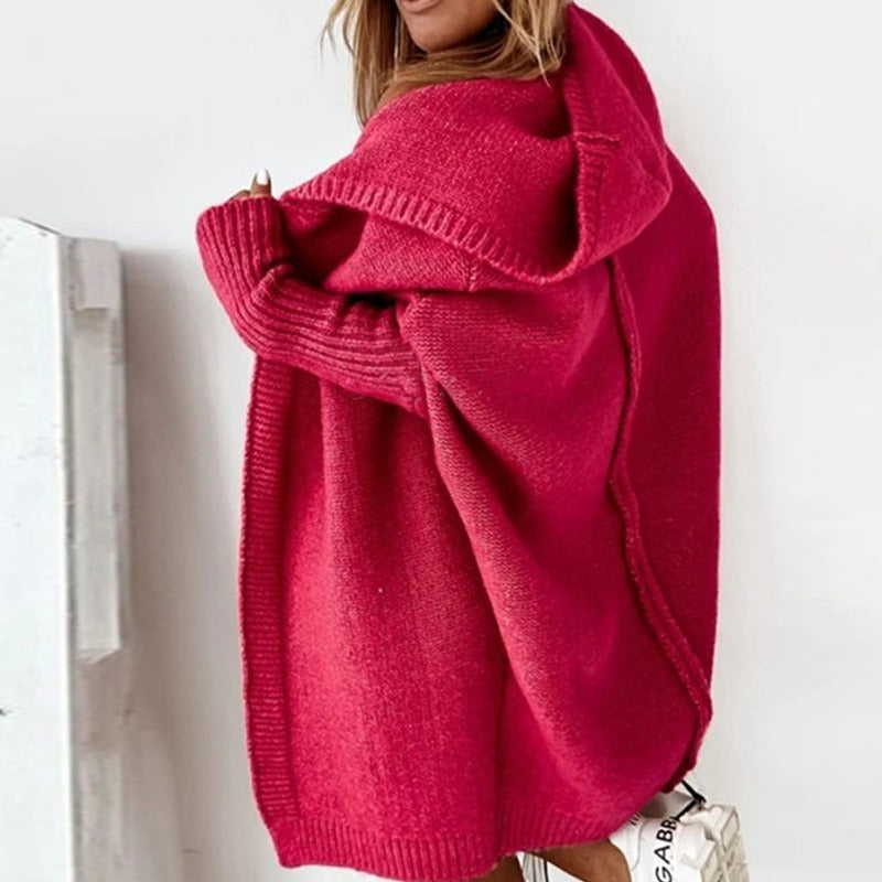 Cardigan Lungo Donna con Cappuccio Casual