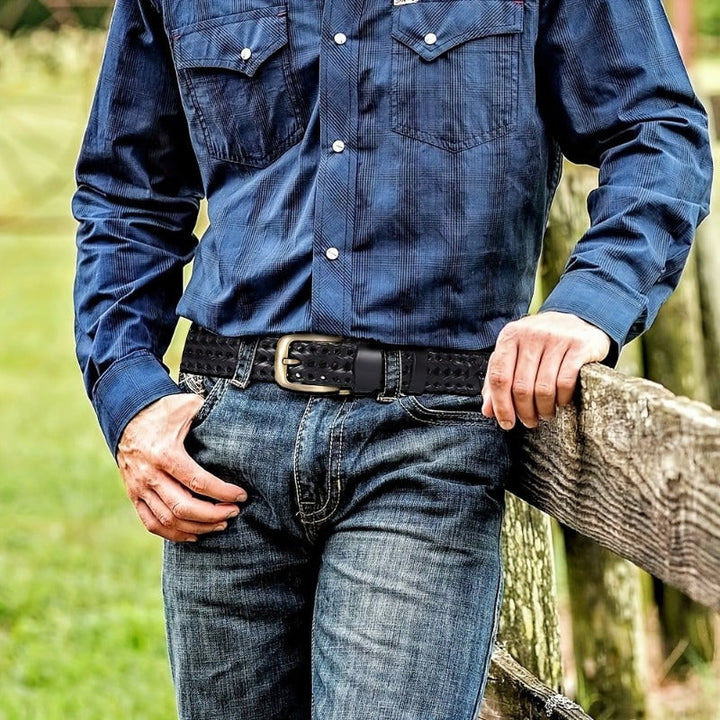 Cintura Uomo in Pelle Intrecciata Stile Casual Elegante