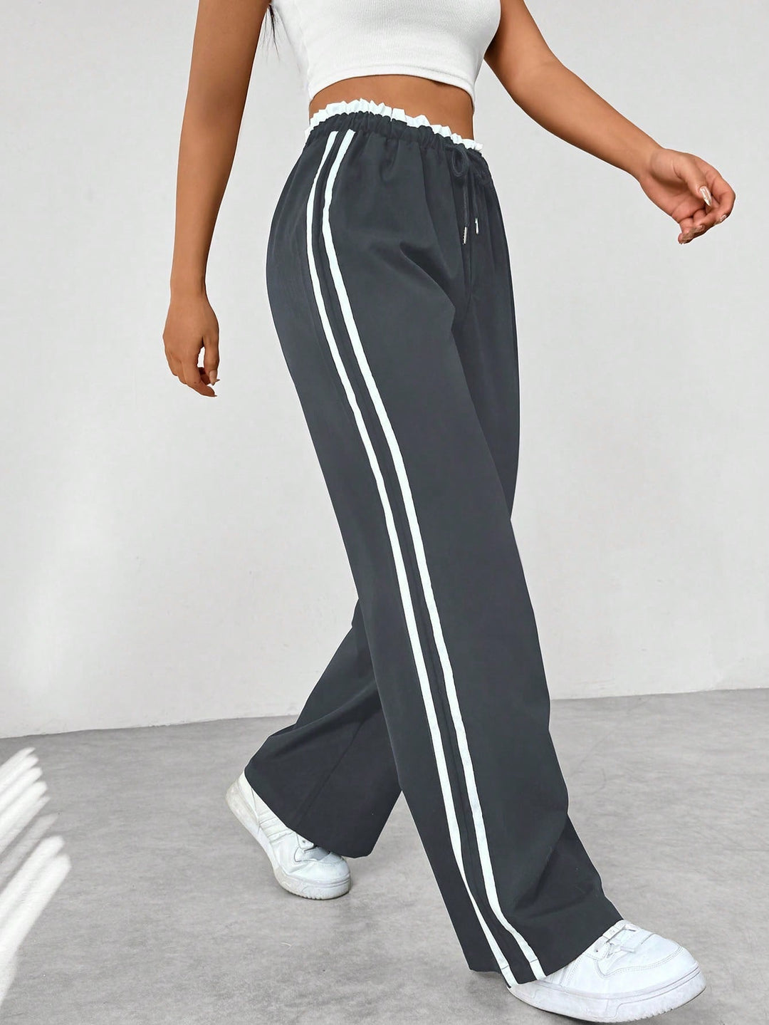 Pantaloni Donna Sportivi Tessuto Tecnico Gamba Larga
