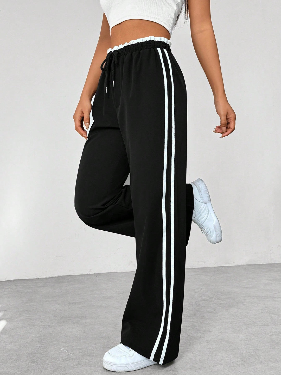 Pantaloni Donna Sportivi Tessuto Tecnico Gamba Larga