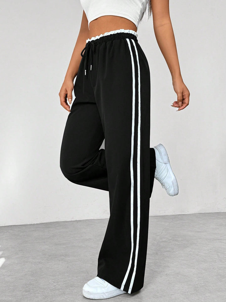Pantaloni Donna Sportivi Tessuto Tecnico Gamba Larga