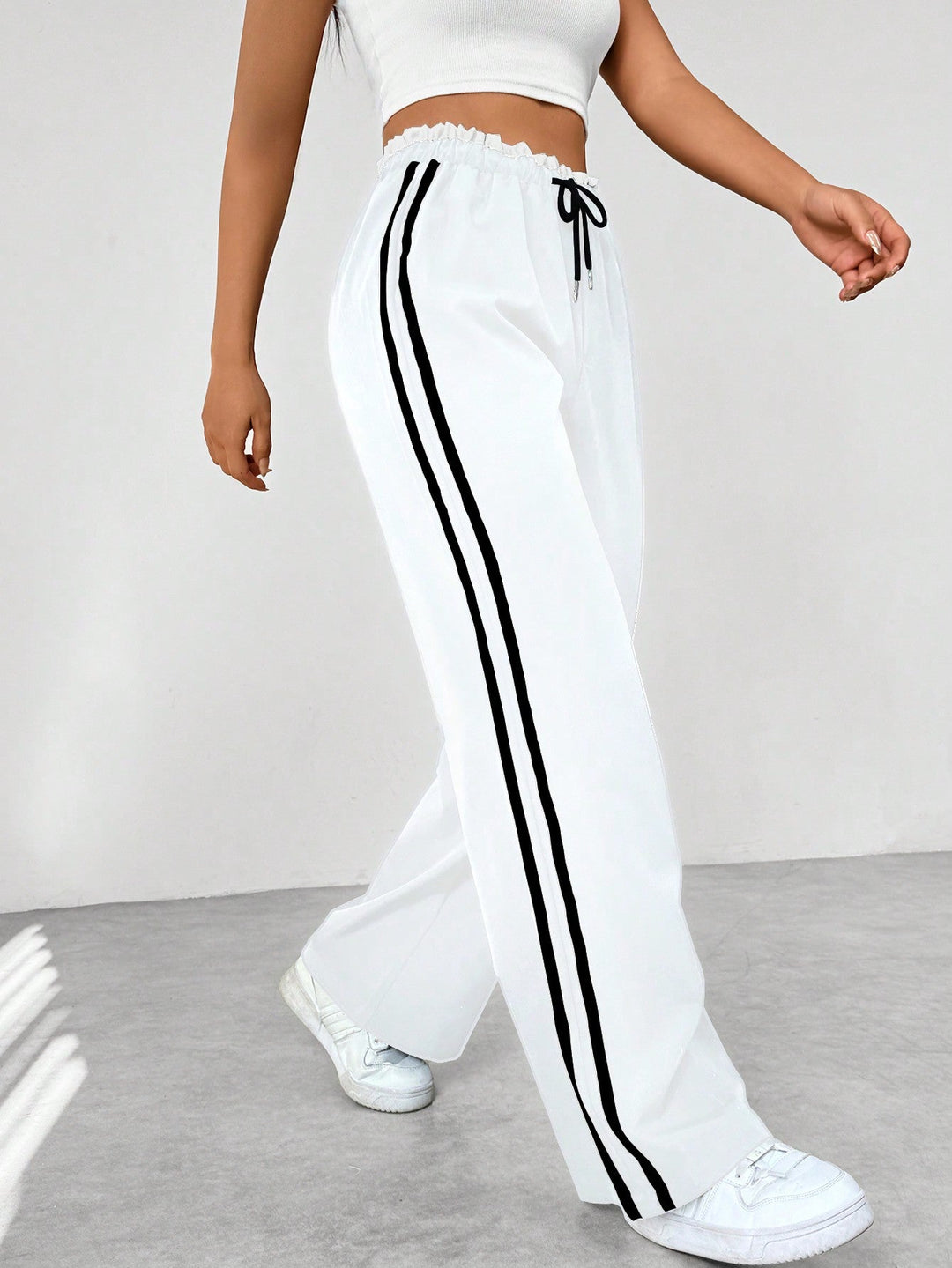 Pantaloni Donna Sportivi Tessuto Tecnico Gamba Larga
