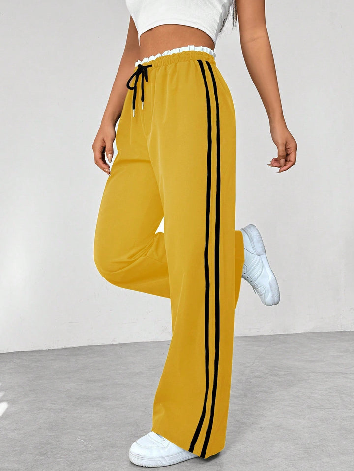 Pantaloni Donna Sportivi Tessuto Tecnico Gamba Larga