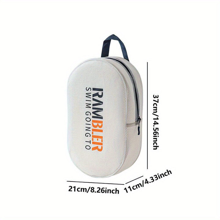 Borsa da nuoto bianca RAMBLER, dimensioni 37x21x11 cm, con manico nero. Ideale per attrezzatura piscina, design compatto e resistente.
