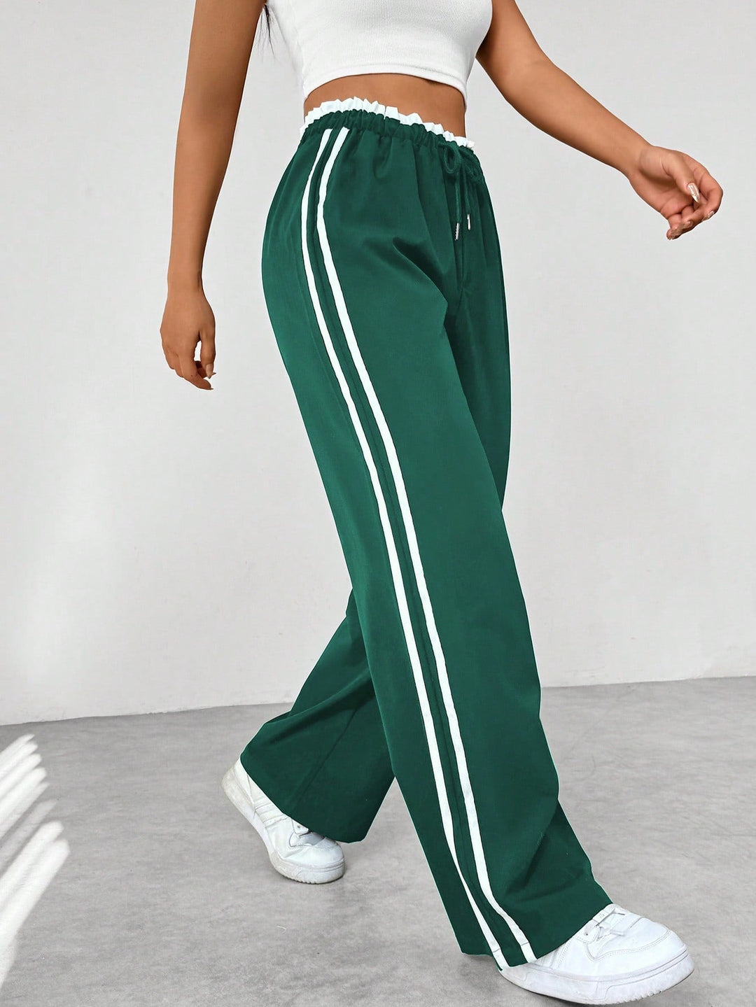 Pantaloni Donna Sportivi Tessuto Tecnico Gamba Larga