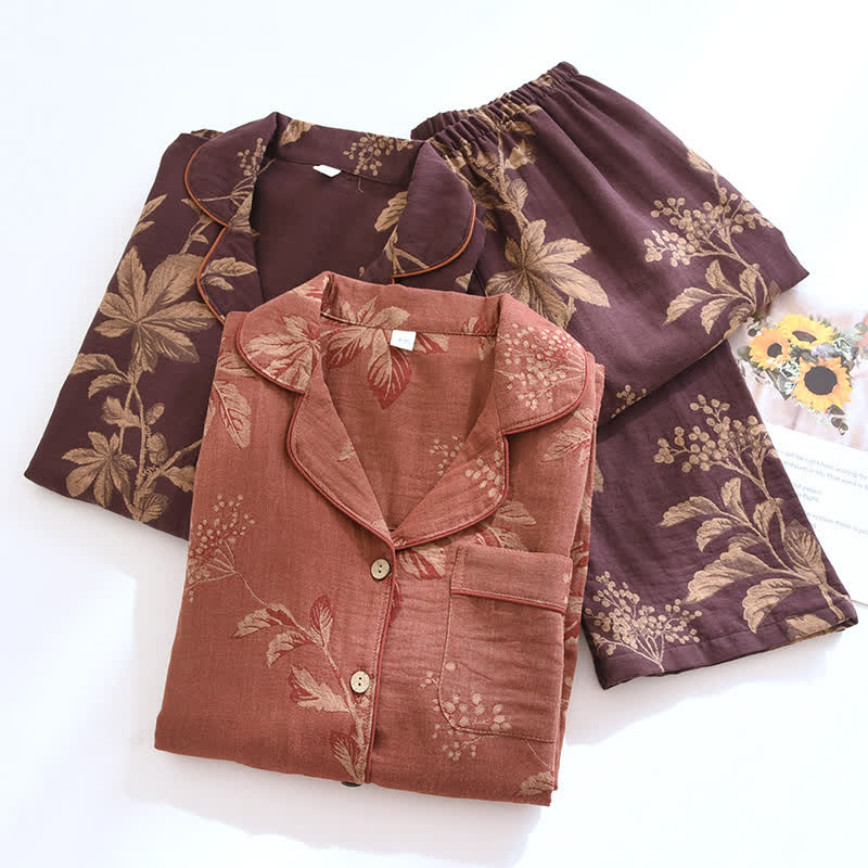 Pigiama Donna Cotone Jacquard Tinto in Filo Collo Rovescio Morbido - Vesarelli