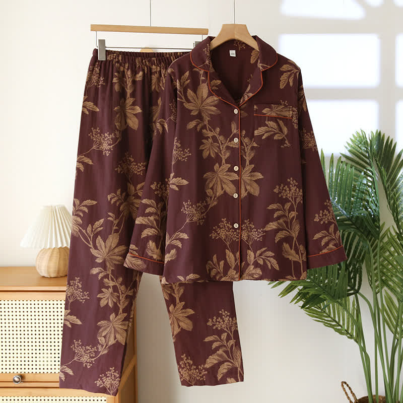 Pigiama Donna Cotone Jacquard Tinto in Filo Collo Rovescio Morbido