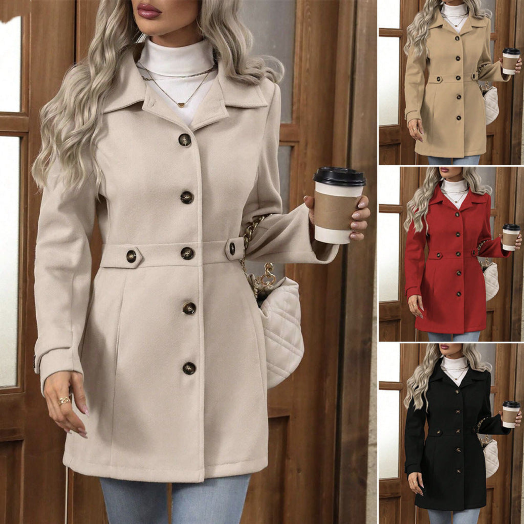 Cappotto Donna Monopetto Misto Lana Media Lunghezza con Revers - Vesarelli