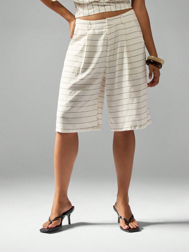 Bermuda Donna Plissé Elegante Vestibilità Comoda