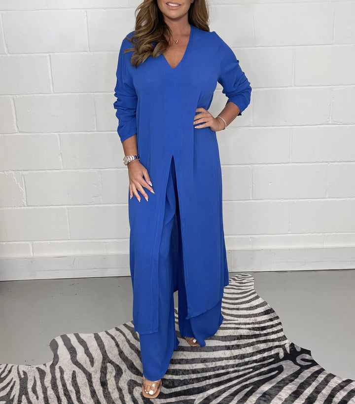Completo Donna Lungo e Pantaloni Casual Vestibilità Comoda