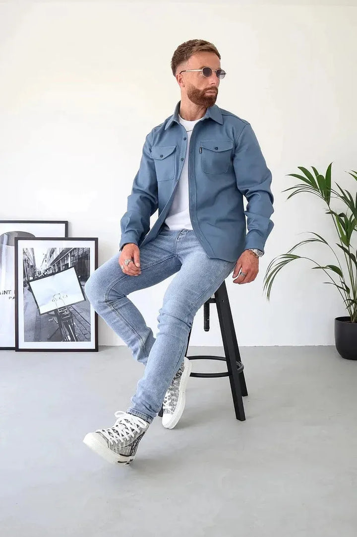 Camicia Uomo Bottoni Eleganti Tessuto Morbido Classica