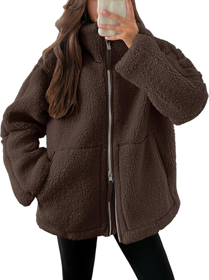 Giacca Donna in Pile Colletto a Punta Tasche Casual
