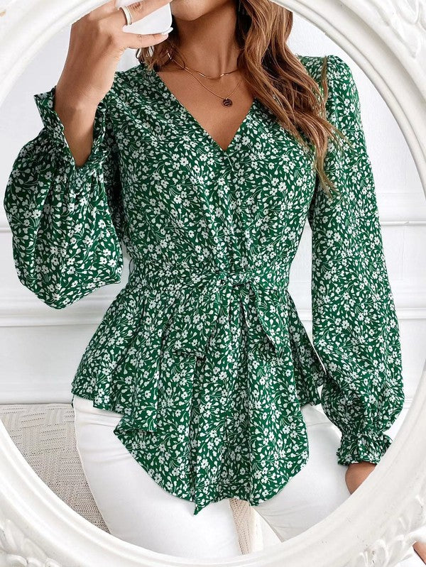 Camicetta Donna Maniche Lunghe Scollo a V Stampa Floreale - Vesarelli
