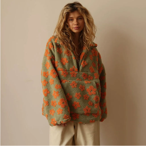 Felpa Donna in Pile Casual con Cerniera e Tasca Frontale