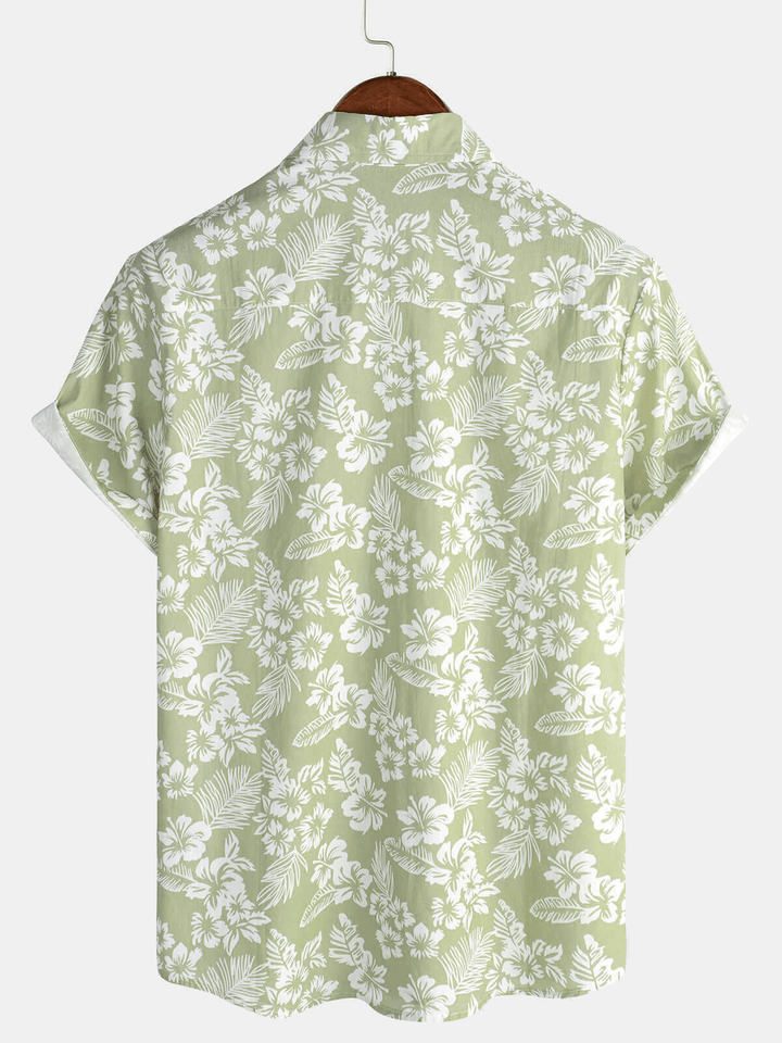 Camicia Uomo Maniche Corte Cotone Motivo Floreale