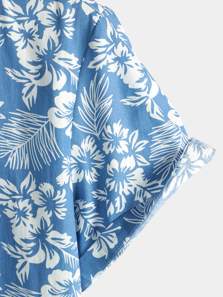 Camicia Uomo Maniche Corte Cotone Motivo Floreale