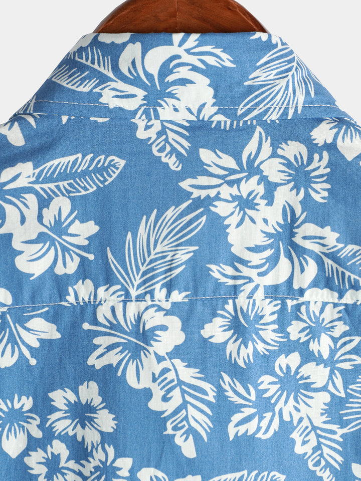 Camicia Uomo Maniche Corte Cotone Motivo Floreale