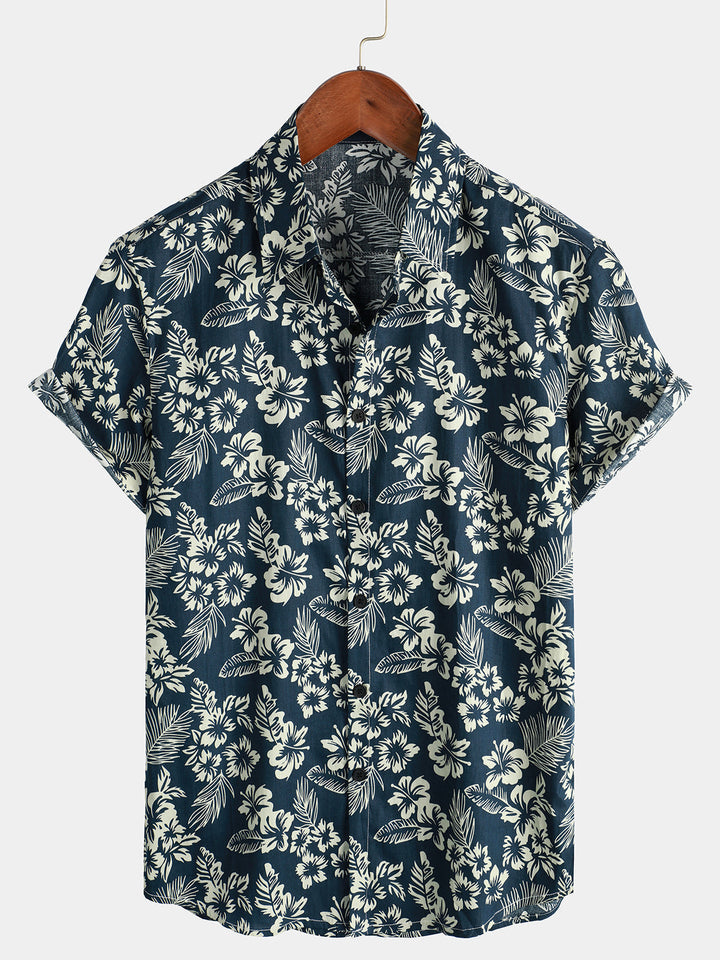 Camicia Uomo Cotone Maniche Corte Stile Hawaiano