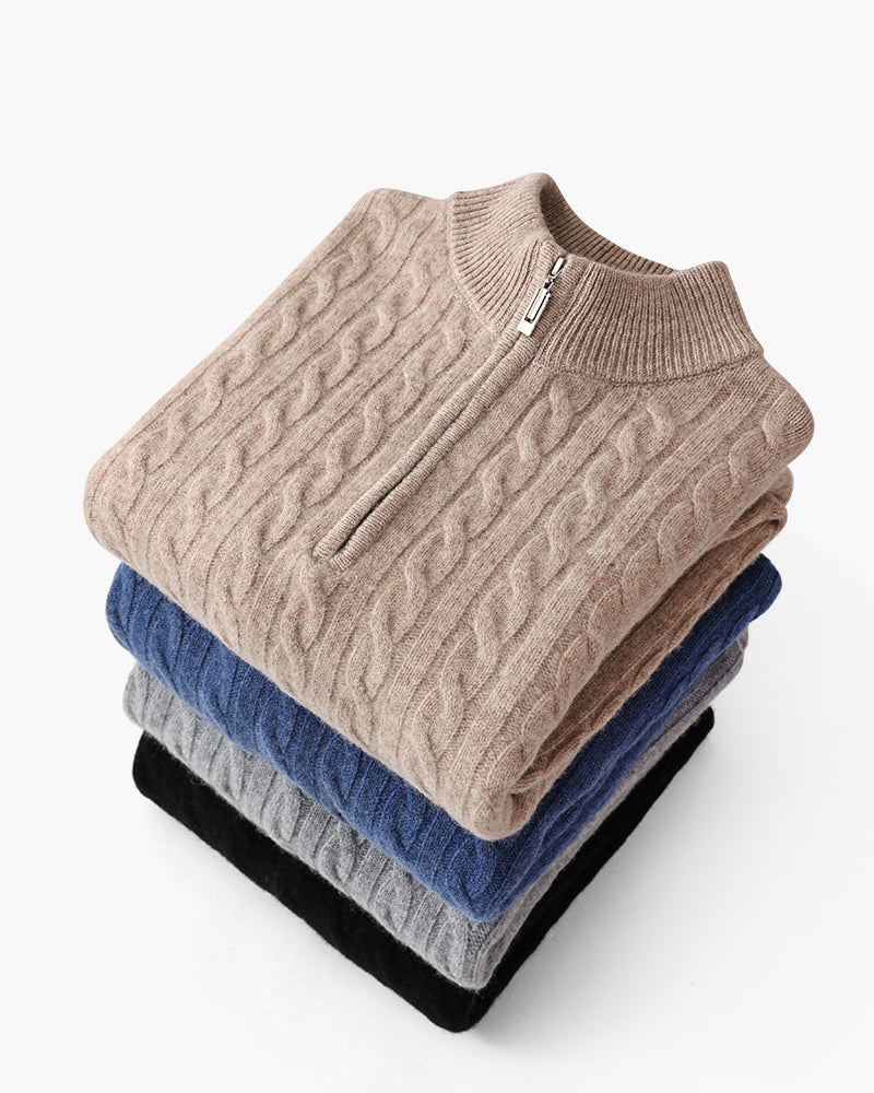 Maglione Uomo in Cashmere Mezza Zip Vestibilità Comfort