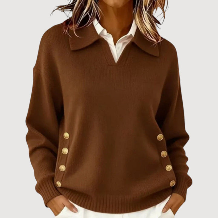 Maglione Donna Maniche Lunghe Collo Alto Bottoni Classici