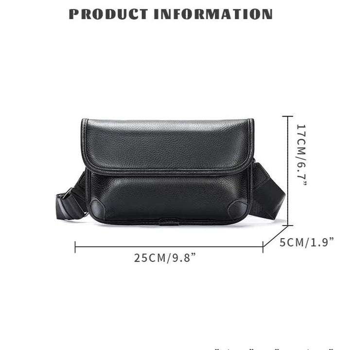 Borsa a tracolla in pelle nera, dimensioni 25x17x5 cm, elegante e pratica, ideale per uomo e donna, perfetta per uso quotidiano e viaggi.