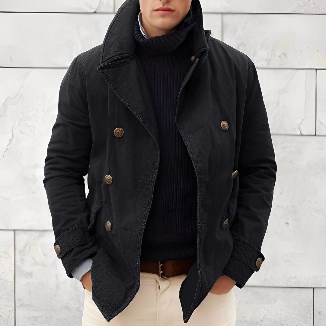 Cappotto Doppiopetto Uomo Antivento con Colletto a Dente Vintage