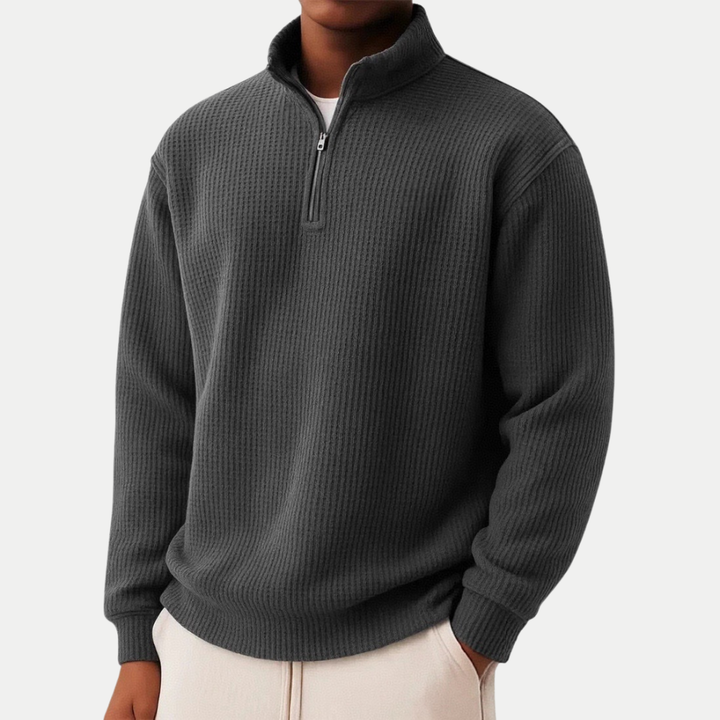 Maglione Uomo Maglia con Collo Zip Vestibilità Comfort