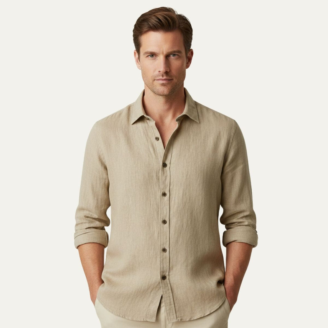 Camicia Uomo in Lino Manica Lunga Stile Vintage