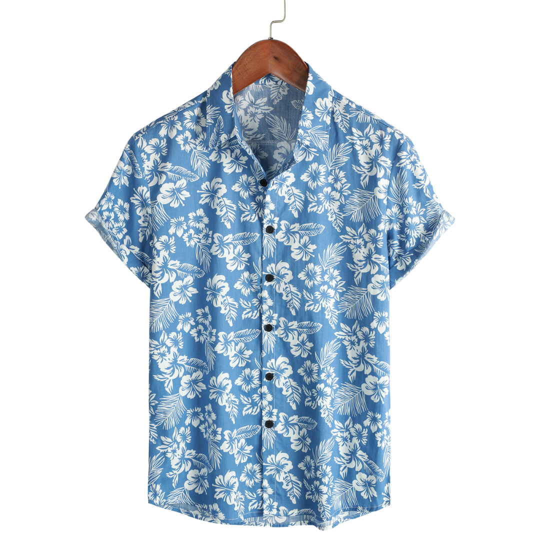Camicia Uomo Maniche Corte Cotone Motivo Floreale - Vesarelli