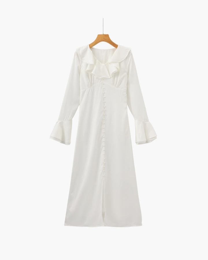 Abito Midi Donna con Rouches Bottoni Perla Vestibilità Fluida - Vesarelli