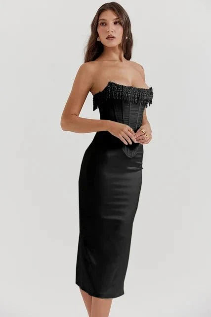 Abito Lungo Donna Senza Spalline Elegante