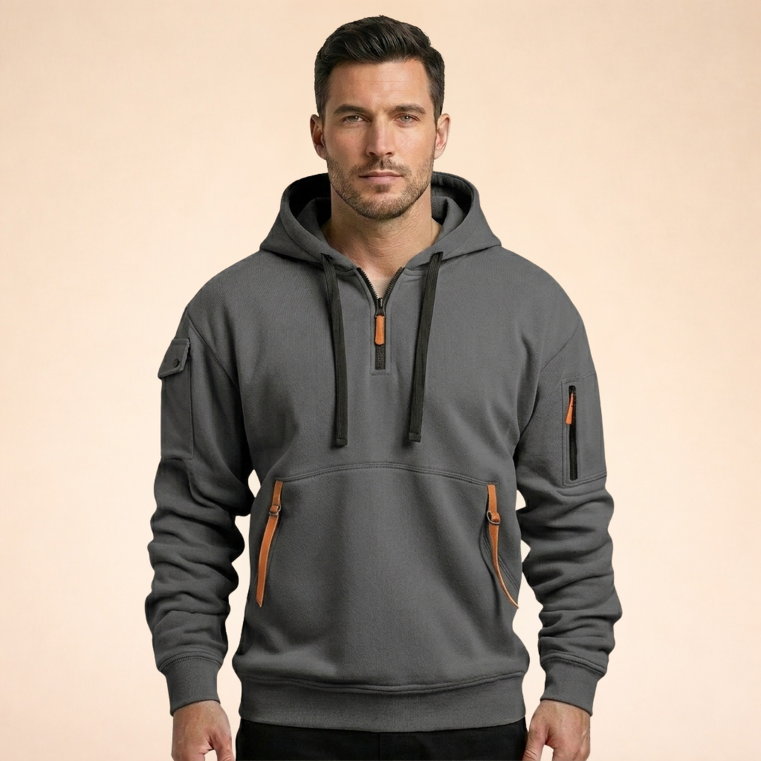 Felpa Uomo con Cappuccio Mezza Zip Calda e Elegante