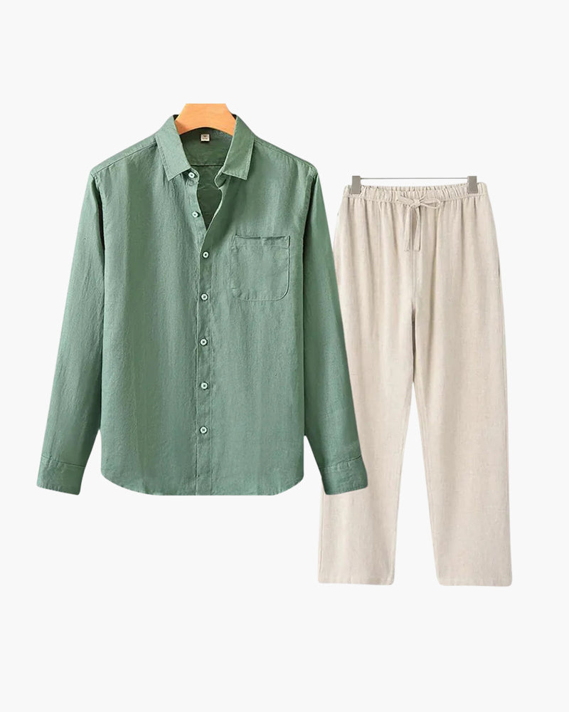 Set Coordinato Uomo in Lino Manica Lunga Comfort e Stile Pulito - Vesarelli