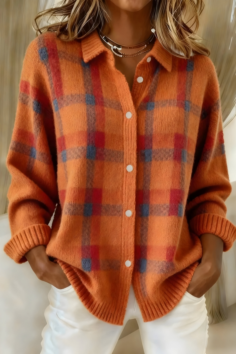 Cardigan Donna Maglia Morbida Quadri Vestibilità Comoda - Vesarelli