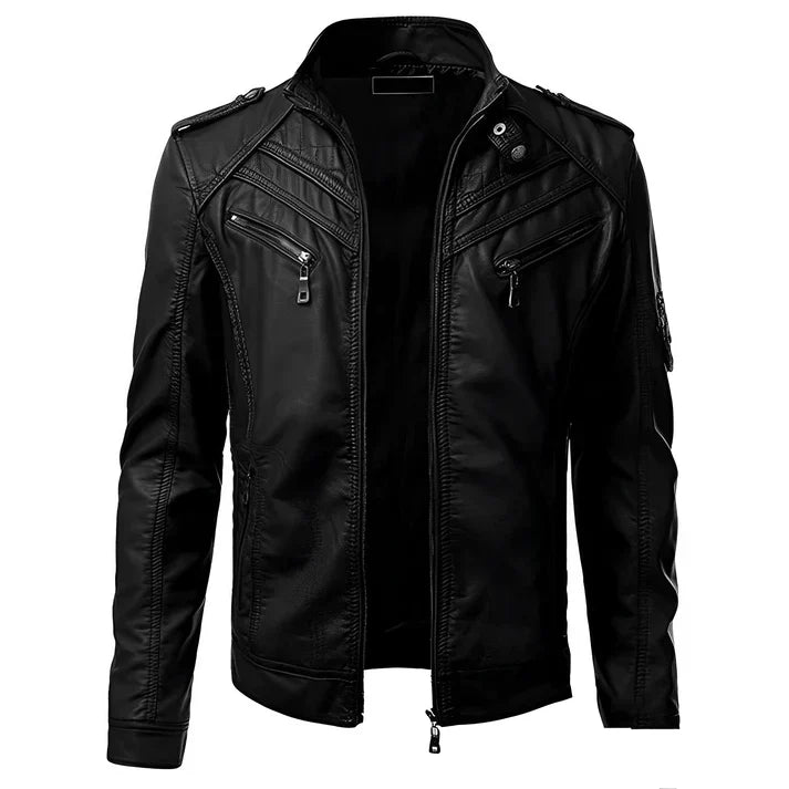 Giacca Biker Uomo con Zip Tasche Multiple Stile Casual