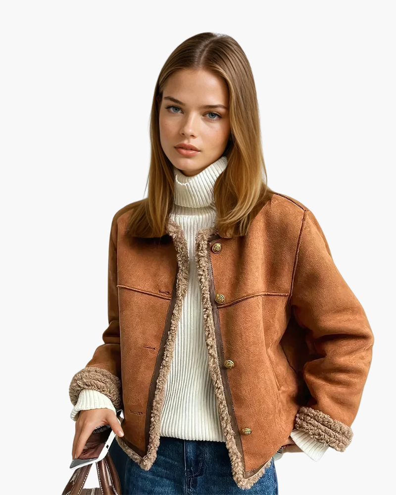 Giacca Donna in Suede Sintetico con Fodera in Pelliccia Corta - Vesarelli